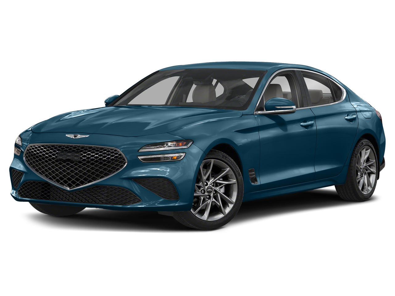2023 Genesis G70 2.0T in Tasman Blue — front three-quarter view