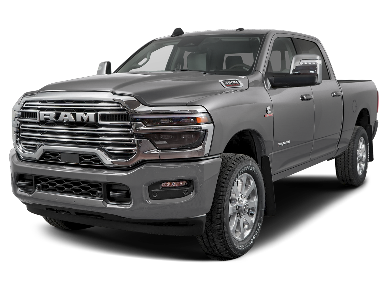 2026 RAM 3500 Laramie in Ceramic Gray Clearcoat — front three-quarter view