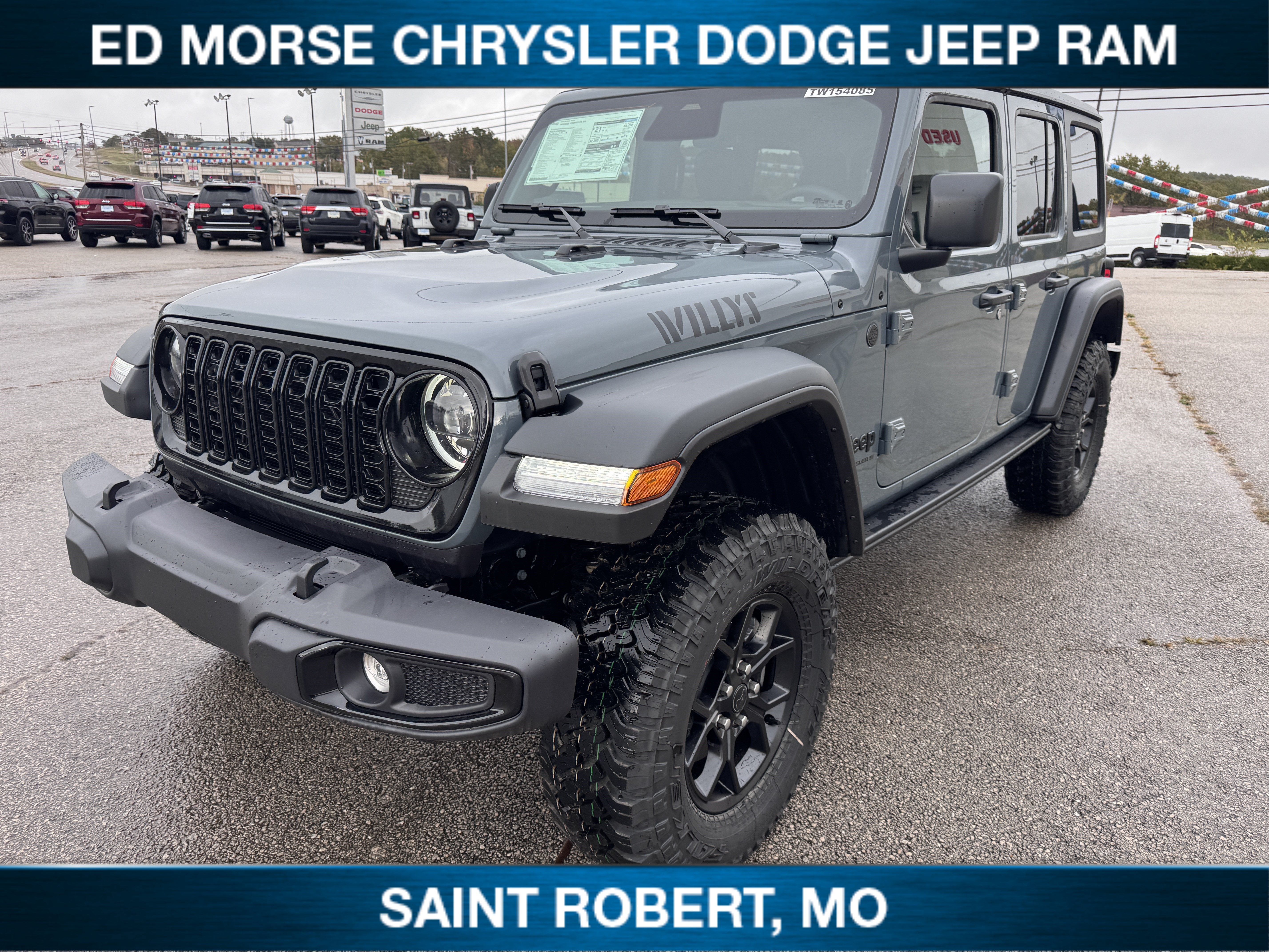 2026 Jeep Wrangler Willys in Anvil Clearcoat — front three-quarter view