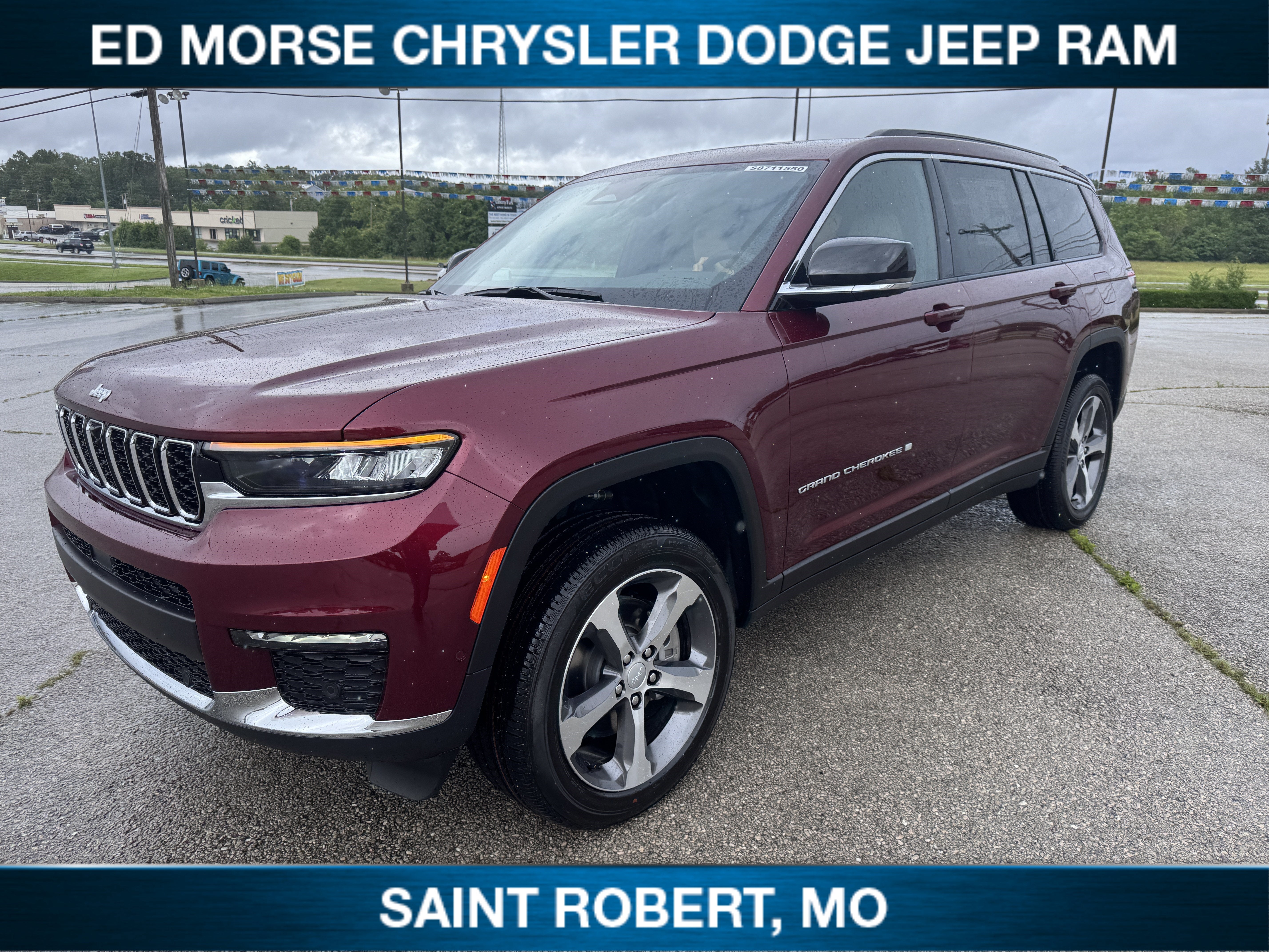 2025 Jeep Grand Cherokee L Limited in Velvet Red Pearlcoat — front three-quarter view