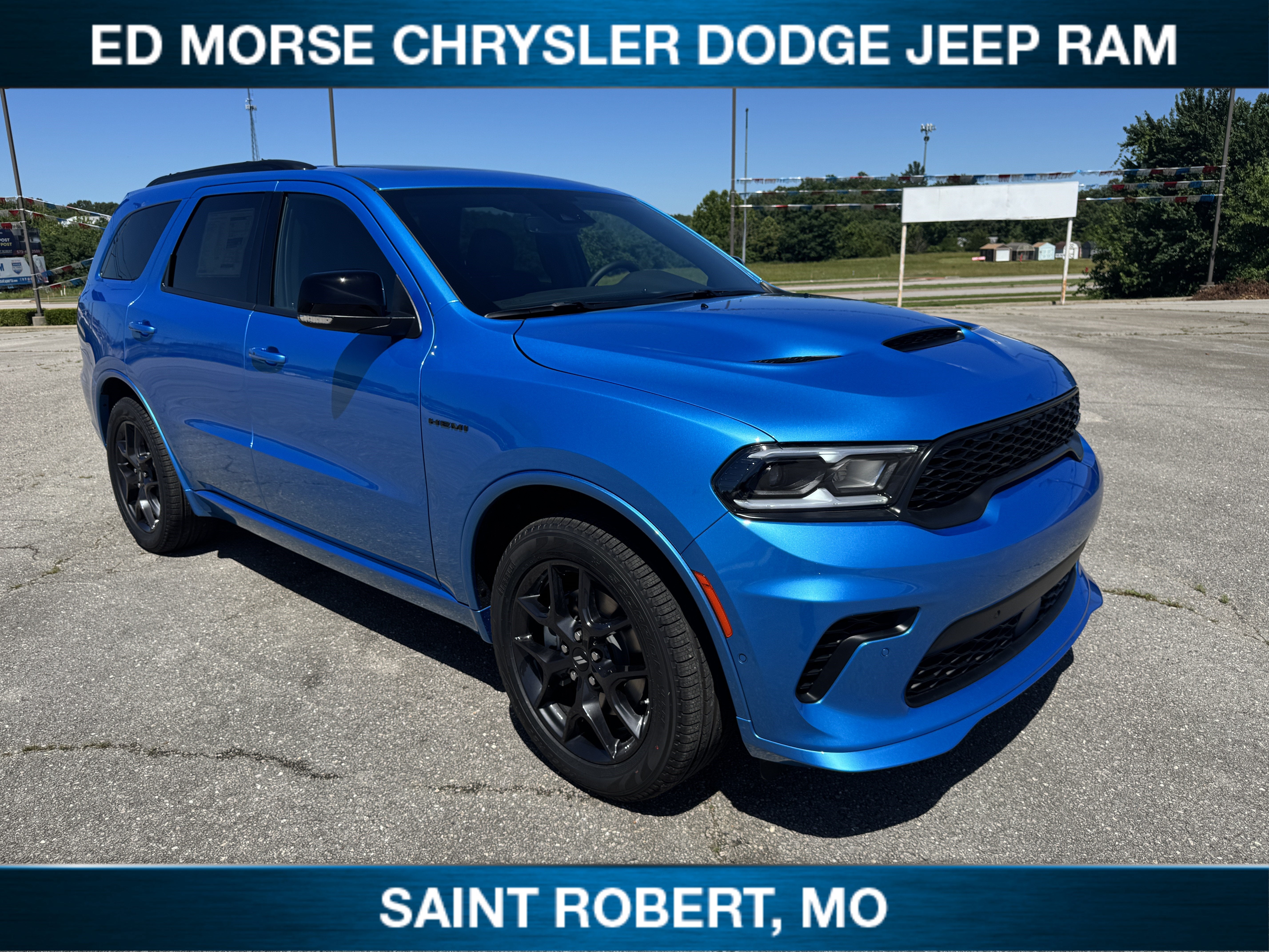 2026 Dodge Durango GT Plus HEMI V8 in B5 Blue — front three-quarter view