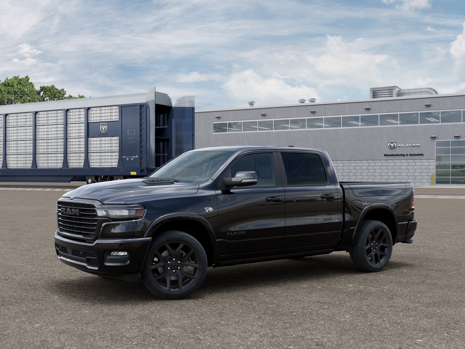 2026 RAM 1500 Laramie in Diamond Black Crystal Pearlcoat — front three-quarter view