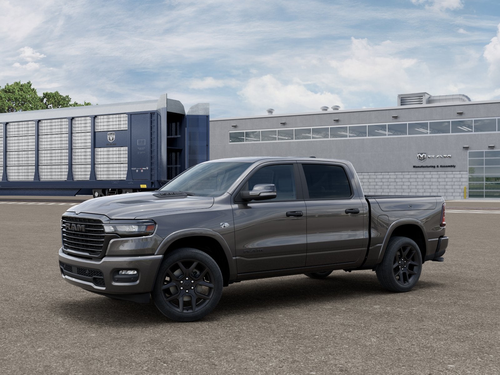 2026 RAM 1500 Laramie in Granite Crystal Metallic Clearcoat — front three-quarter view