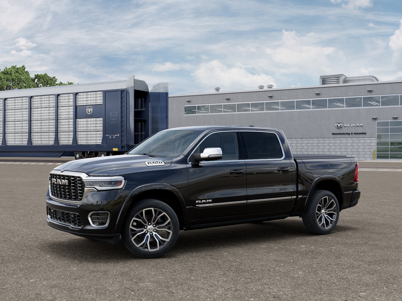 2026 RAM 1500 Tungsten in Diamond Black Crystal Pearlcoat — front three-quarter view