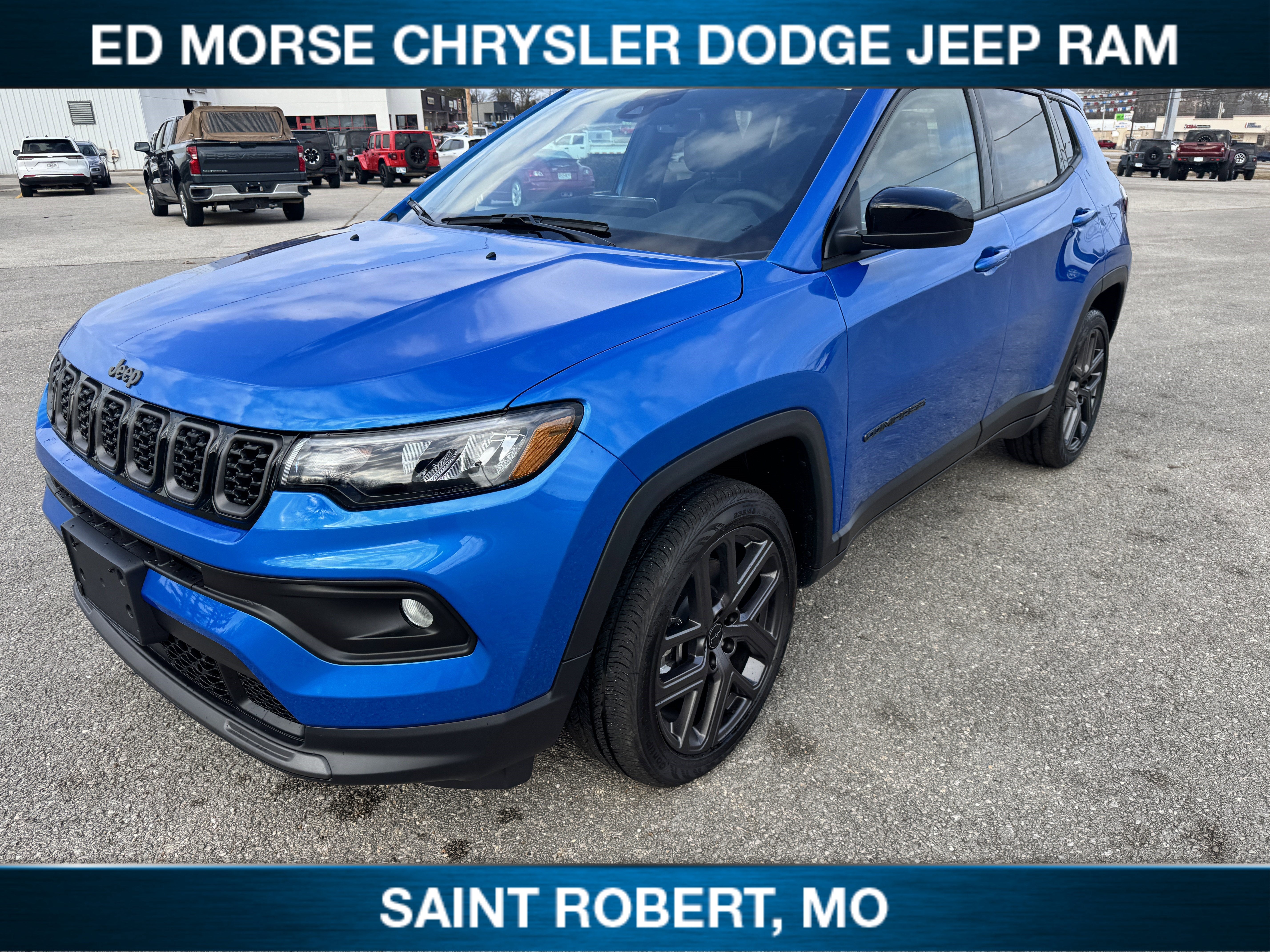 2026 Jeep Compass Latitude Altitude in Hydro Blue Pearlcoat — front three-quarter view