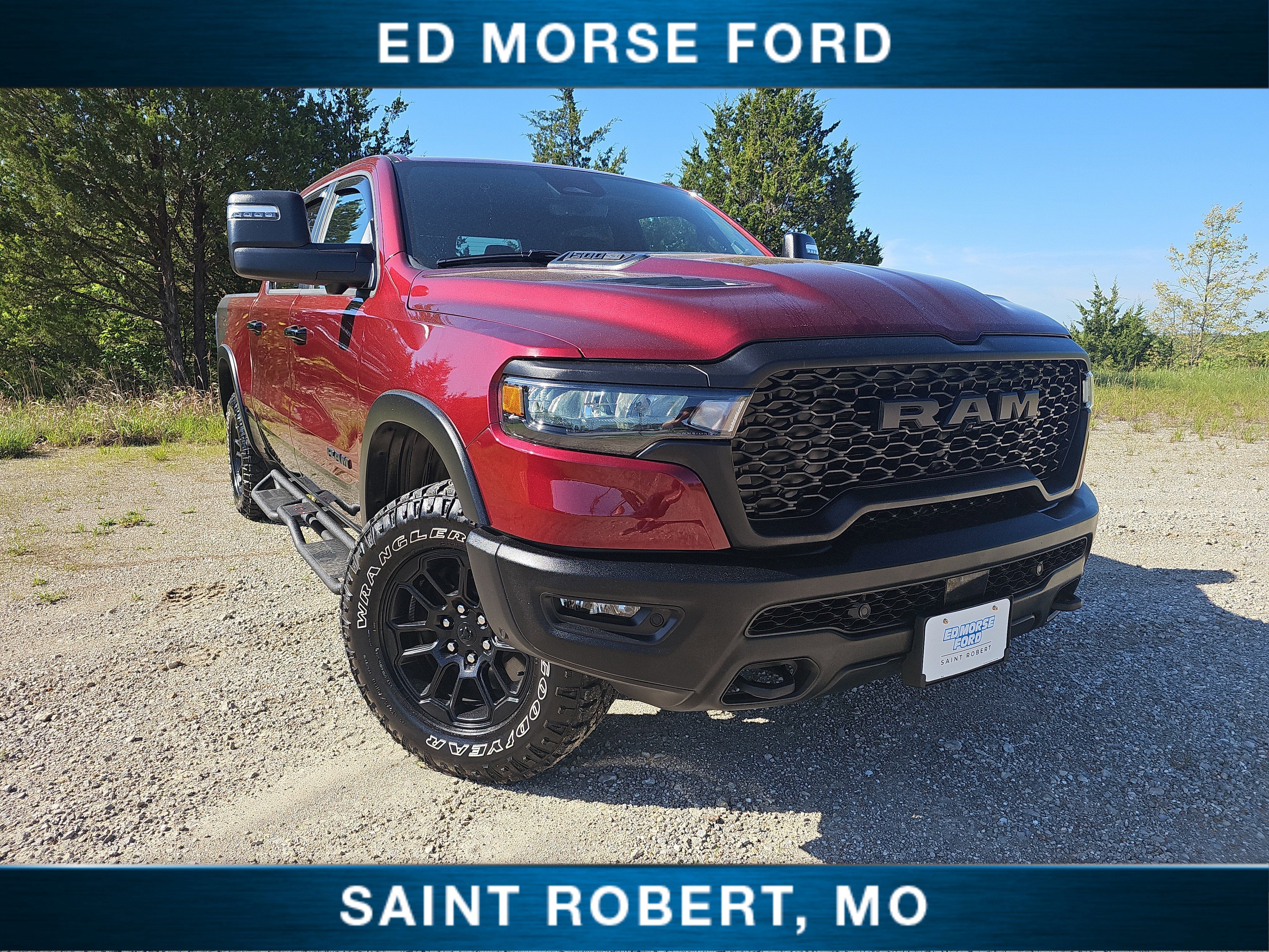 2025 RAM 1500 Rebel in Delmonico Red Pearlcoat — front three-quarter view