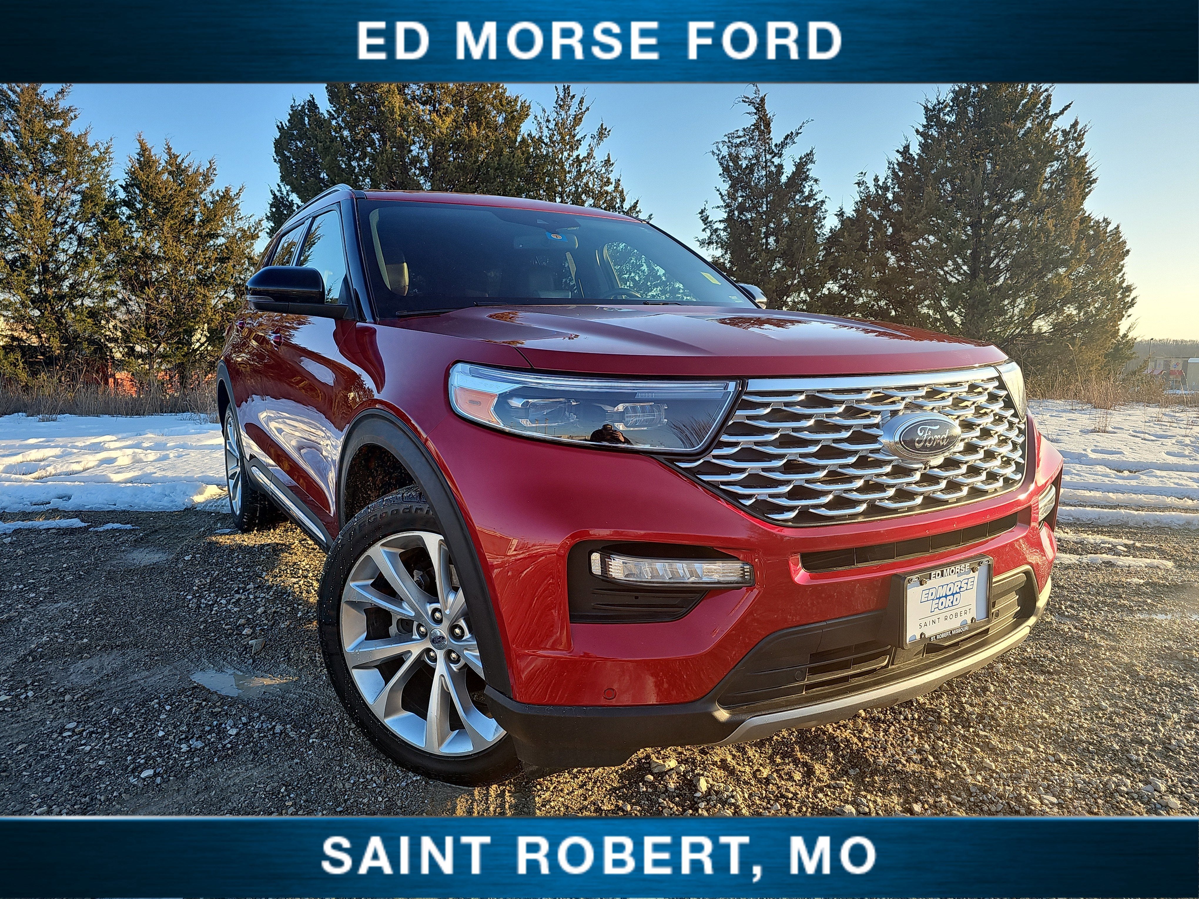 2023 Ford Explorer Platinum in Red Metallic — front three-quarter view