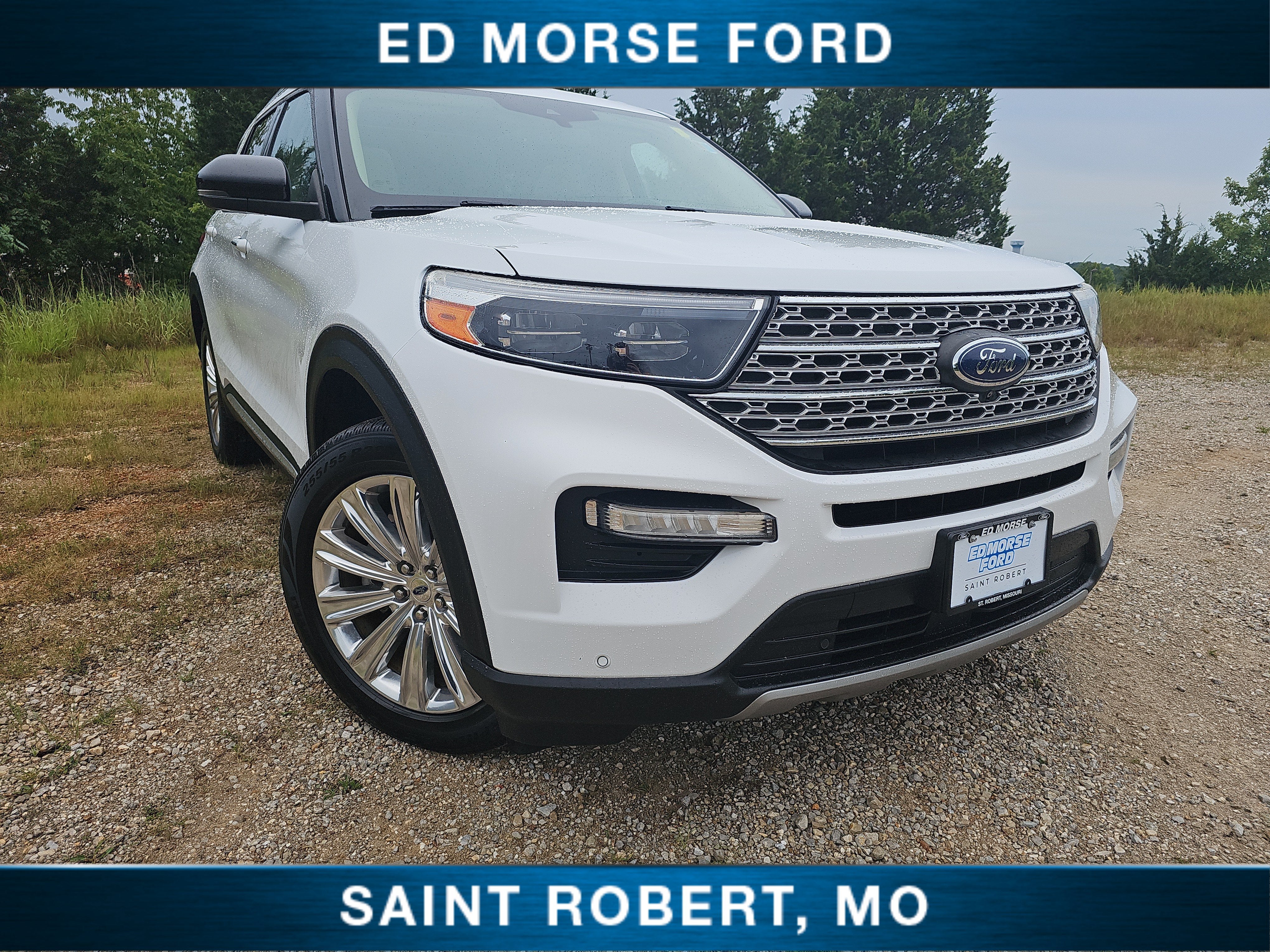 2020 Ford Explorer Limited in Oxford White — front three-quarter view