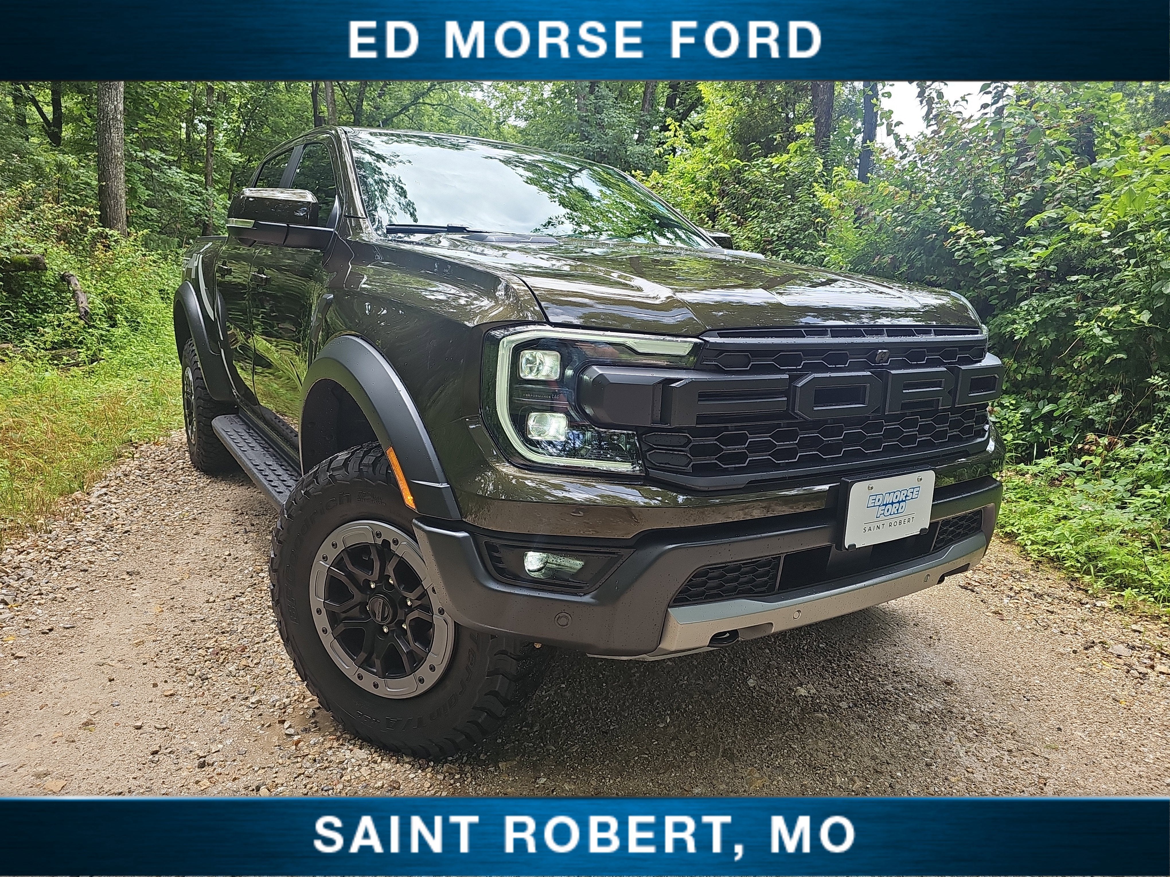 2025 Ford Ranger Raptor in Green Metallic — front three-quarter view